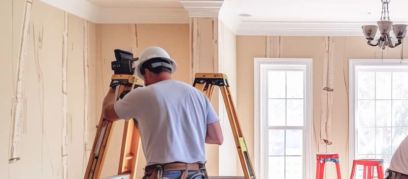 Decorator working on site in East London